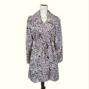 Dana Buchman Black Tan Leopard Print Double Breasted Button Up Trench Coat L
